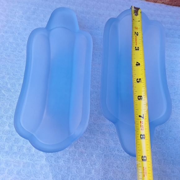Blue Glass Banana Split Dishes Vintage Frosted Glass Dessert Set of 2 Dad Gifts - Picture 11 of 15